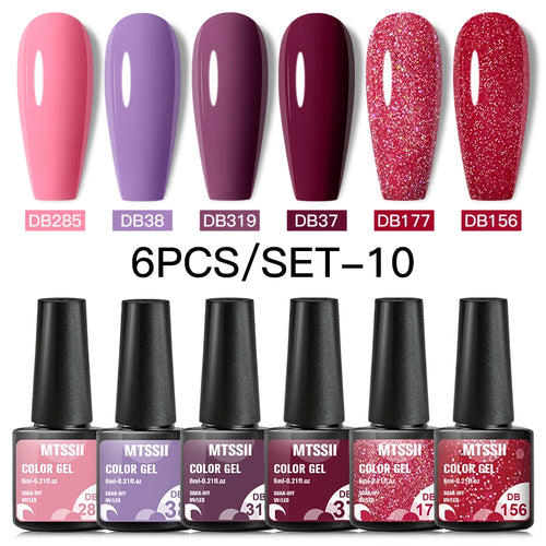 6PCS/SET Color Nail Gel Polish Set Kits  Base Top Coat  Varnish Soak