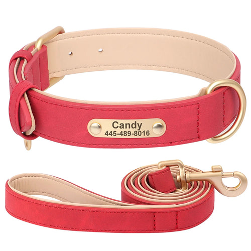 Personalized Dog Collar Leash PU Leather Dog Collars Pet Walking Lead