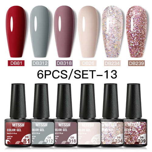 6PCS/SET Color Nail Gel Polish Set Kits  Base Top Coat  Varnish Soak