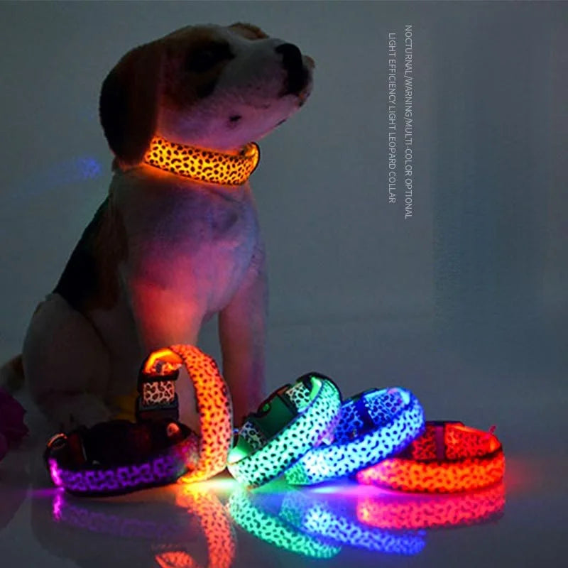 Pet LED Luminous Collar for Dog Adjustable Leopard Glow Cat Collar