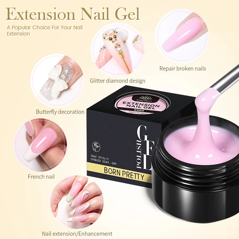 BORN PRETTY 30ml Milky White Hard Gel Jelly Nail Extension Gel Nail