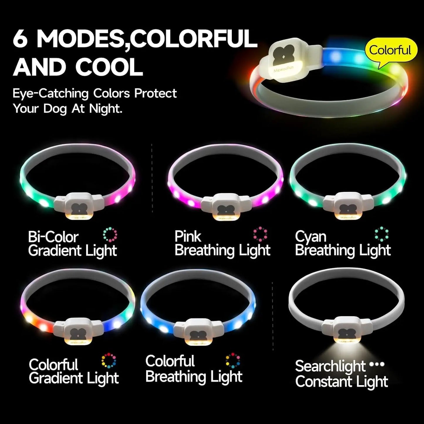 Mewoofun Light Up Dog Collar LED with USB Rechargeable Glow in The