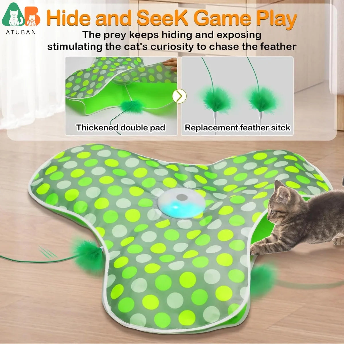 Interactive Cat Toys Rechargeable,Moving Concealed Feathers,Real Mouse