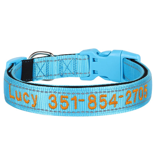 Embroidered Nylon Dog Collar Free Custom Dogs Collar Reflective Pet ID