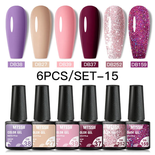 6PCS/SET Color Nail Gel Polish Set Kits  Base Top Coat  Varnish Soak