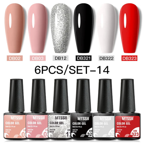 6PCS/SET Color Nail Gel Polish Set Kits  Base Top Coat  Varnish Soak