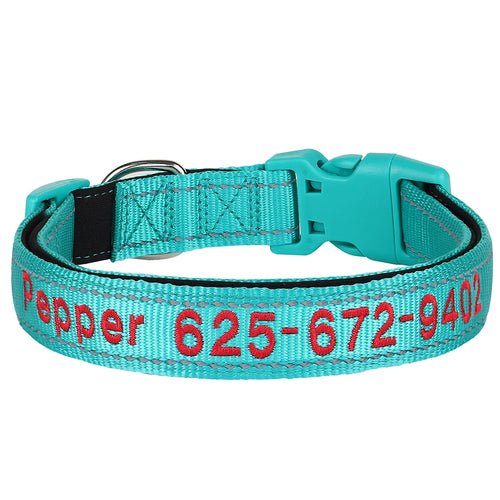 Embroidered Nylon Dog Collar Free Custom Dogs Collar Reflective Pet ID