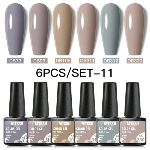 6PCS/SET Color Nail Gel Polish Set Kits  Base Top Coat  Varnish Soak