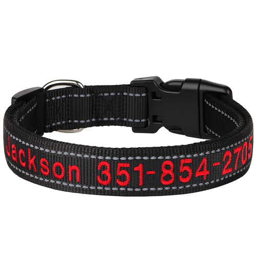 Embroidered Nylon Dog Collar Free Custom Dogs Collar Reflective Pet ID