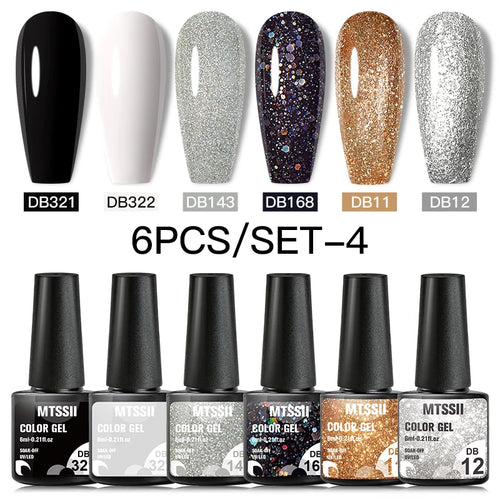 6PCS/SET Color Nail Gel Polish Set Kits  Base Top Coat  Varnish Soak