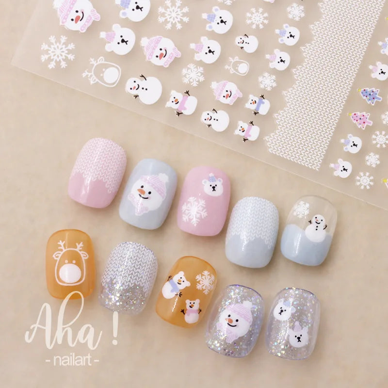 1PC Christmas Santa Claus Elk Nail Art Stickers 3D Snowflake New Year