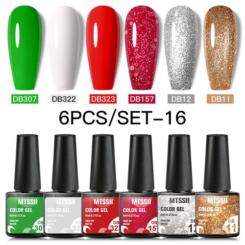 6PCS/SET Color Nail Gel Polish Set Kits  Base Top Coat  Varnish Soak