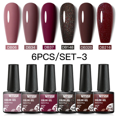 6PCS/SET Color Nail Gel Polish Set Kits  Base Top Coat  Varnish Soak