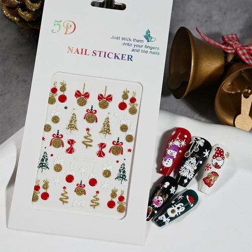 1PC Christmas Santa Claus Elk Nail Art Stickers 3D Snowflake New Year