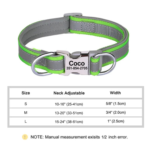 Reflective Personalized Dog Collar Engrave ID Nylon Collars Soft