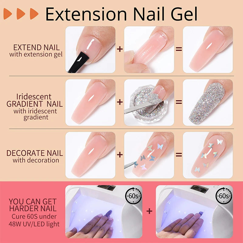 UR SUGAR 15ml Extension Nail Gel Set Full Manicure Kit Crystal Acrylic