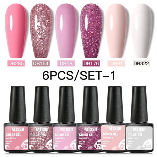 6PCS/SET Color Nail Gel Polish Set Kits  Base Top Coat  Varnish Soak