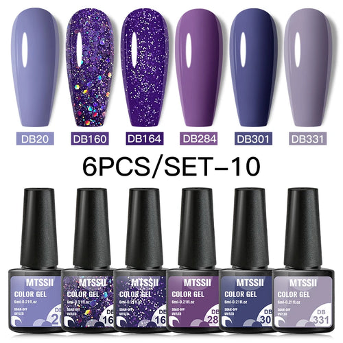 6PCS/SET Color Nail Gel Polish Set Kits  Base Top Coat  Varnish Soak