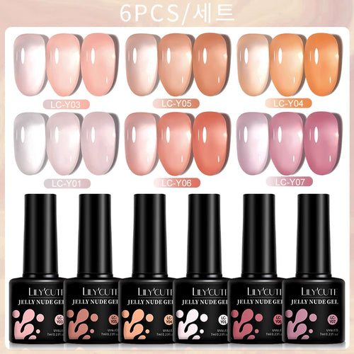 LILYCUTE 6PCS/SET 7ml Jelly Pink Nude Translucent Gel Nail Polish Set