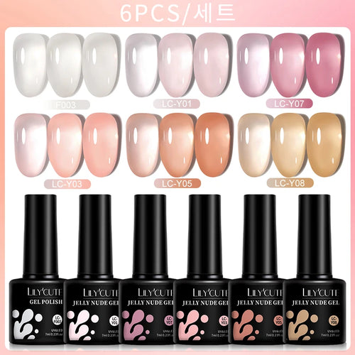 LILYCUTE 6PCS/SET 7ml Jelly Pink Nude Translucent Gel Nail Polish Set