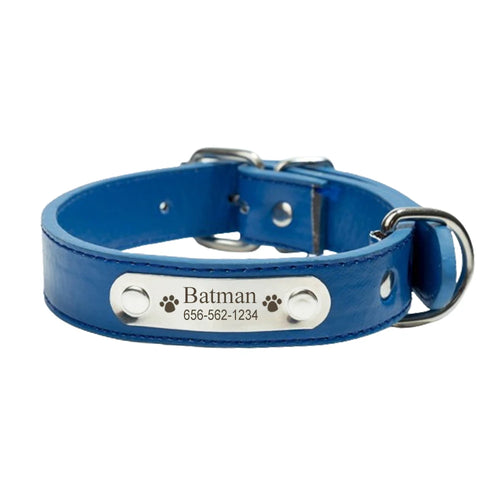 Personalized PU Leather Dog Collar Durable Adjustable Engrave Name ID