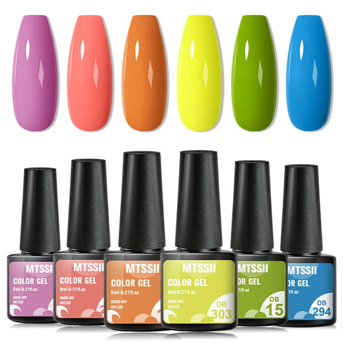 6PCS/SET Color Nail Gel Polish Set Kits  Base Top Coat  Varnish Soak