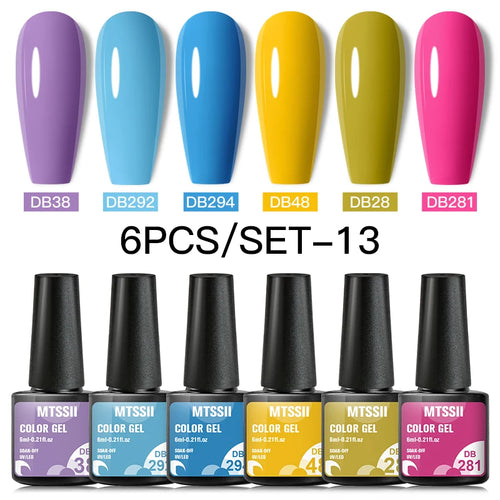 6PCS/SET Color Nail Gel Polish Set Kits  Base Top Coat  Varnish Soak