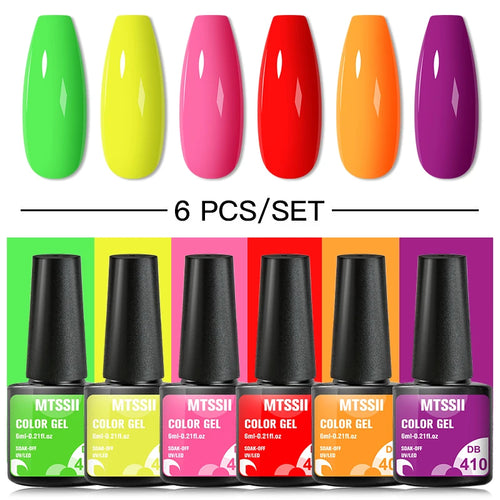 6PCS/SET Color Nail Gel Polish Set Kits  Base Top Coat  Varnish Soak