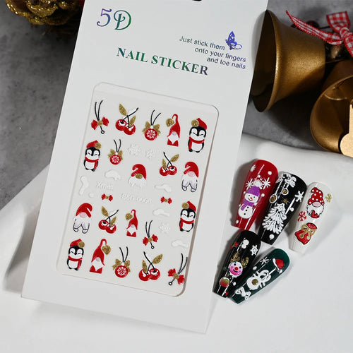 1PC Christmas Santa Claus Elk Nail Art Stickers 3D Snowflake New Year