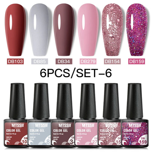 6PCS/SET Color Nail Gel Polish Set Kits  Base Top Coat  Varnish Soak