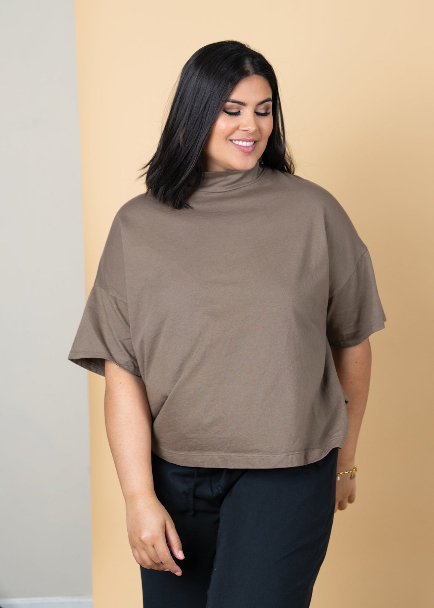 Mare Mock Neck Top - Warm Gray