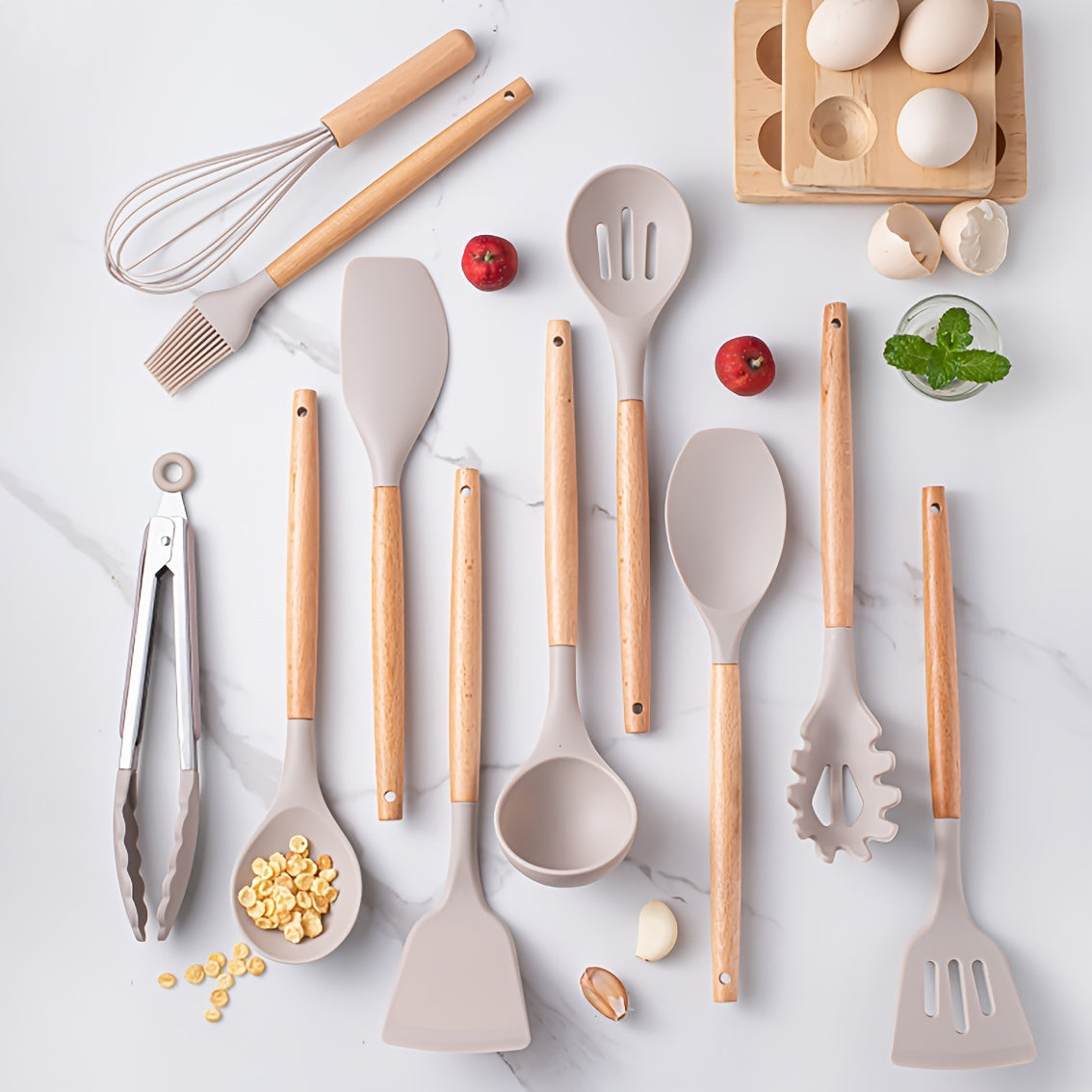 12Piece Grey Silicone Kitchen Utensil Set with Holder