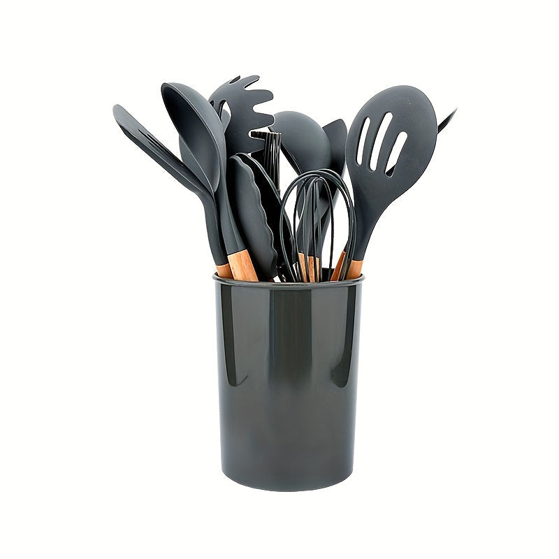 12Piece Grey Silicone Kitchen Utensil Set with Holder