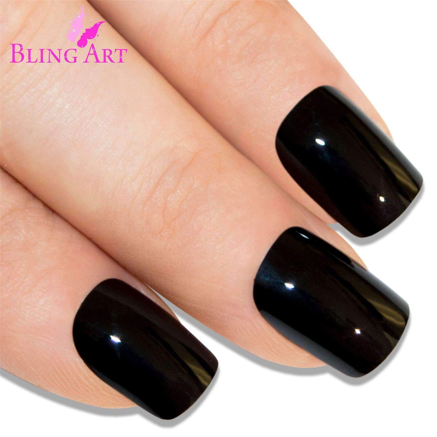 False Nails Bling Art Black Polished French Manicure Fake Medium Tips