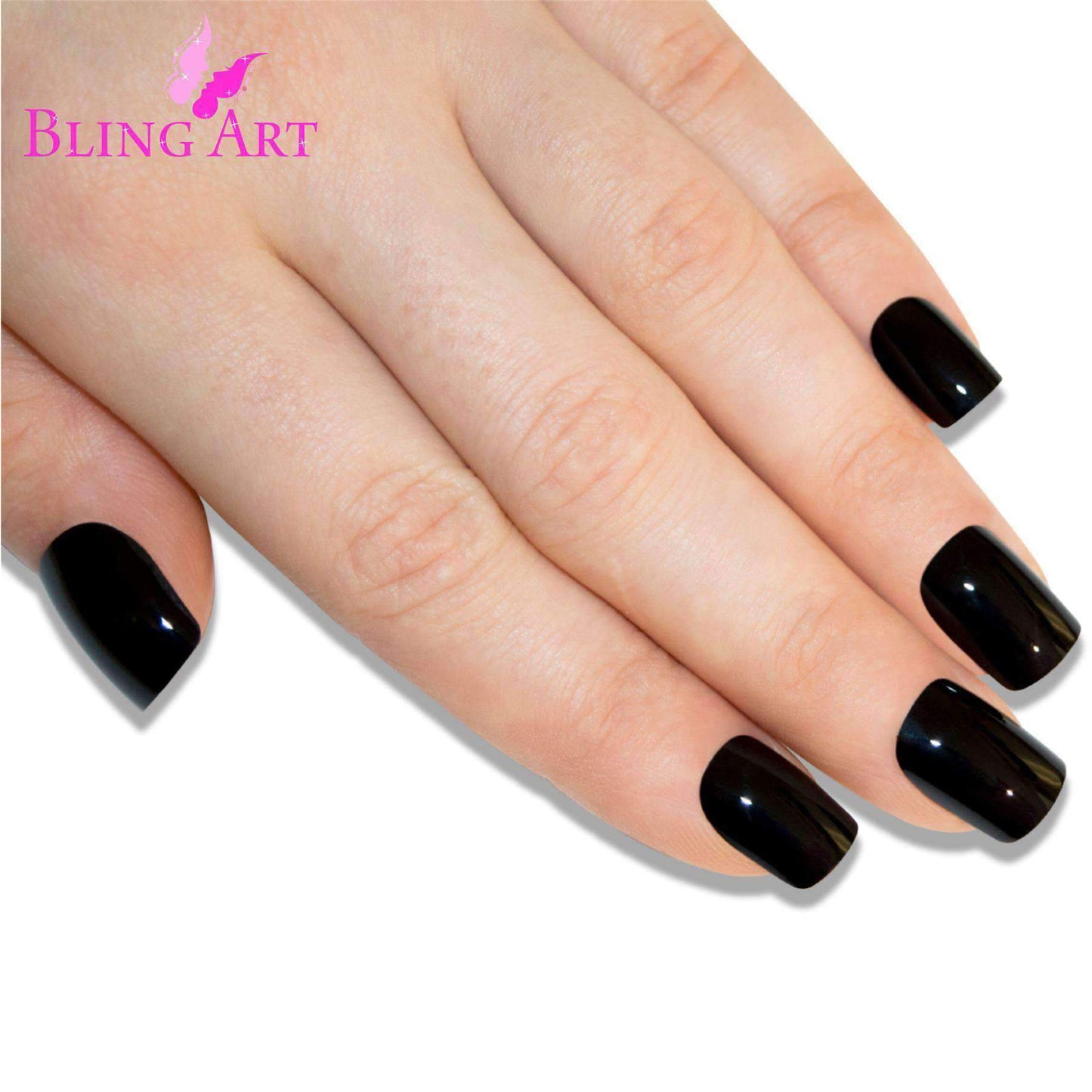 False Nails Bling Art Black Polished French Manicure Fake Medium Tips