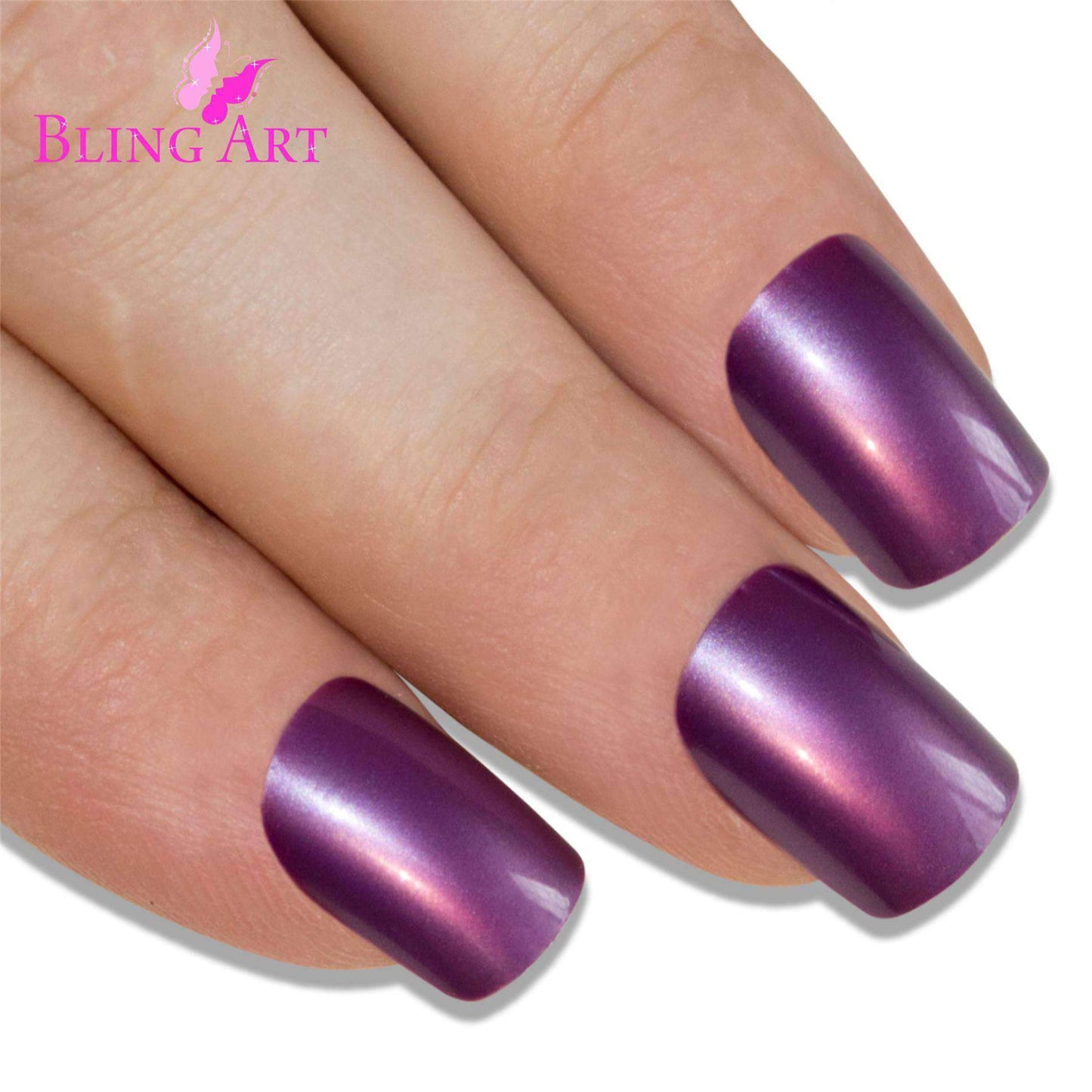 False Nails Bling Art Purple Acrylic French Manicure Fake Medium Tips