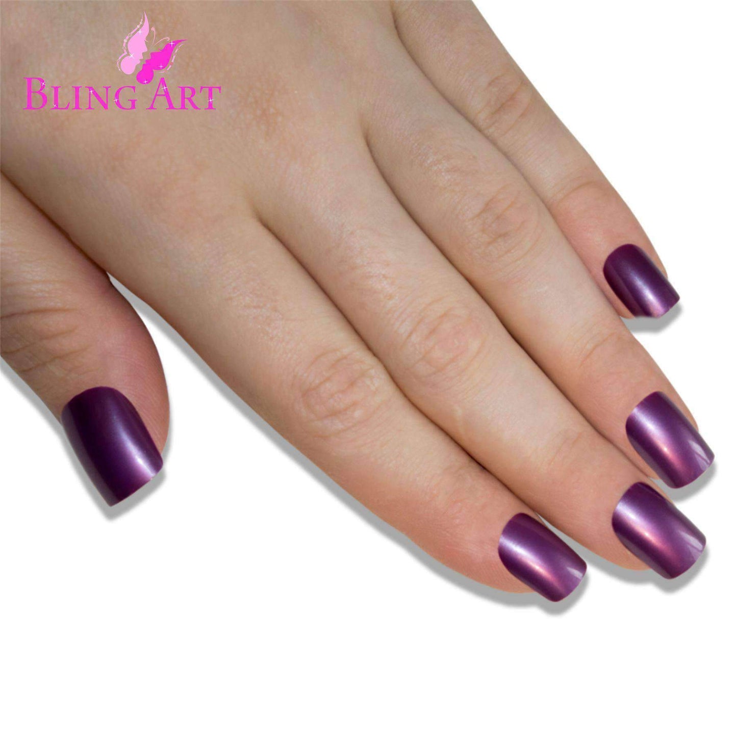 False Nails Bling Art Purple Acrylic French Manicure Fake Medium Tips