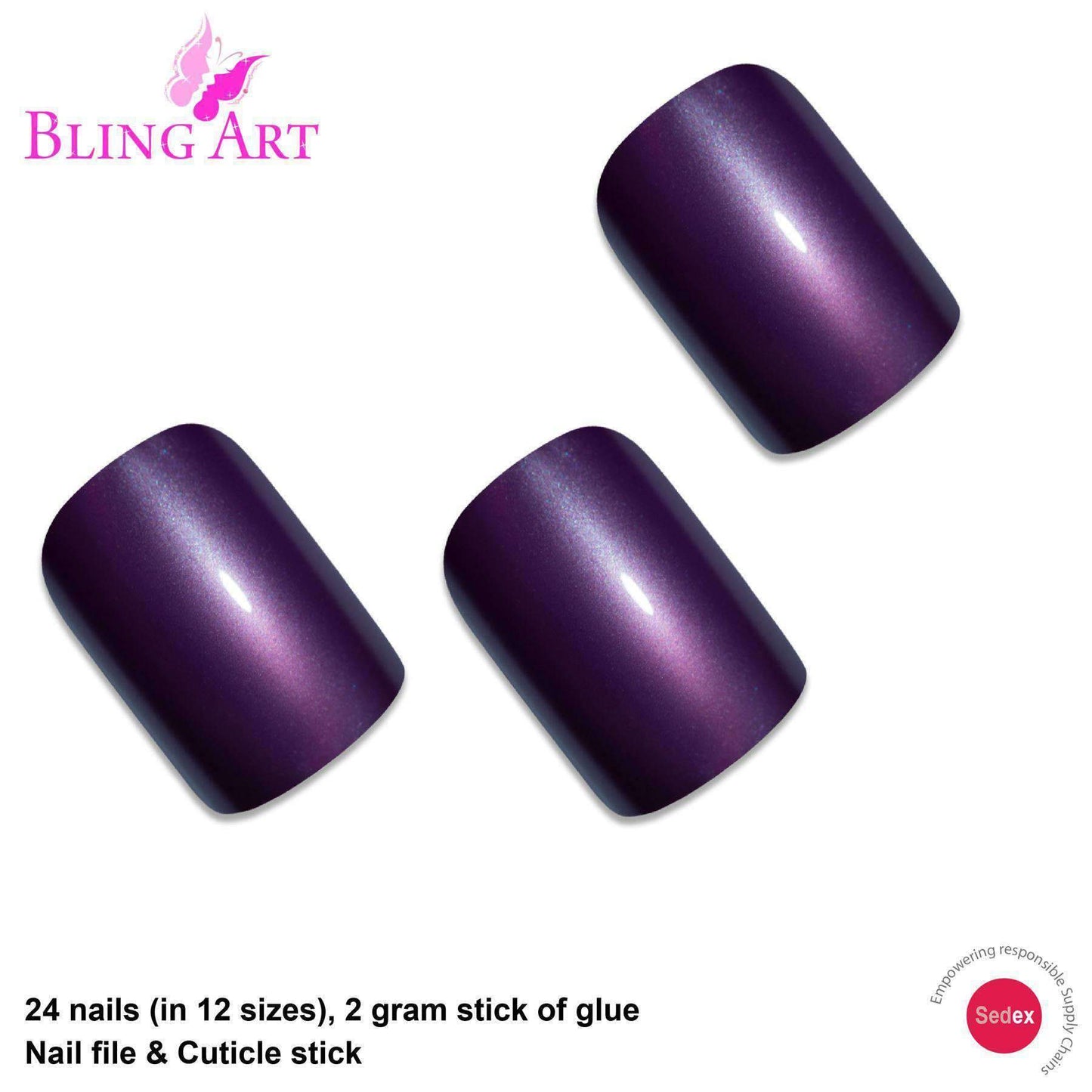 False Nails Bling Art Purple Acrylic French Manicure Fake Medium Tips