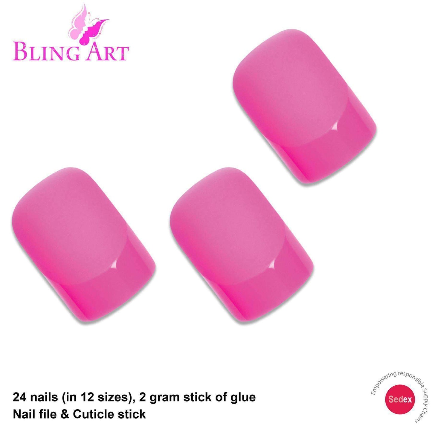 False Nails by Bling Art Pink Matte French Manicure Fake Medium Tips