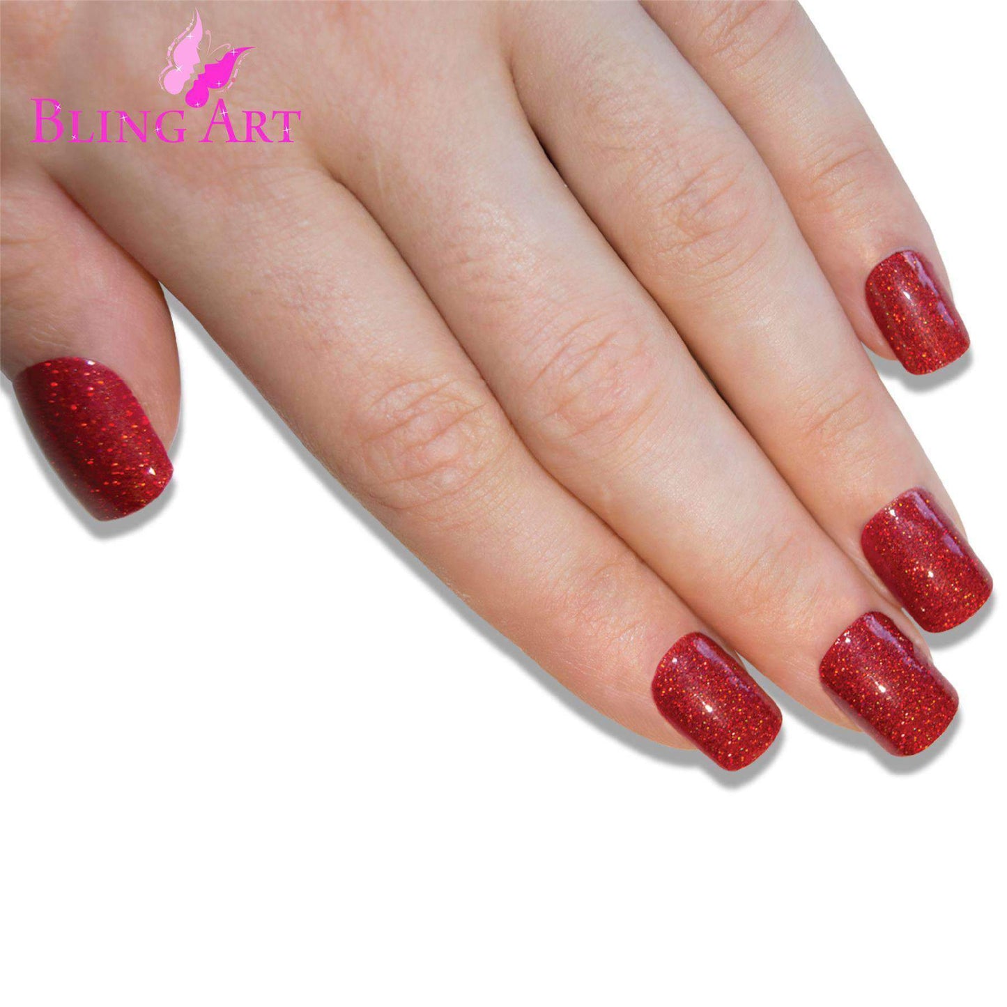 False Nails by Bling Art Red Gel French Manicure Fake Medium Tips with