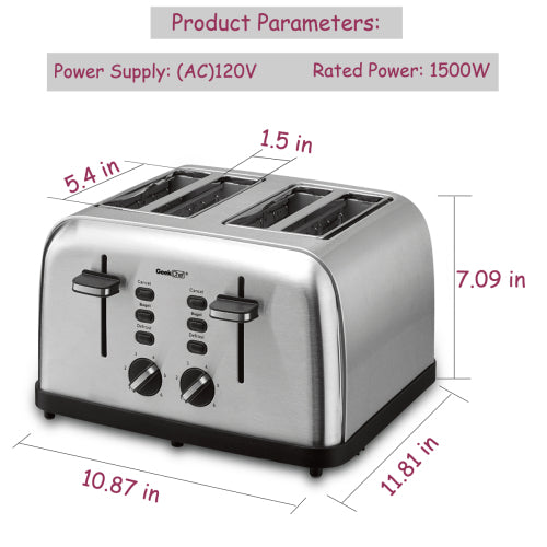 Toaster 4 Slice Geek Chef Extra Wide Slots Four Slice Toaster