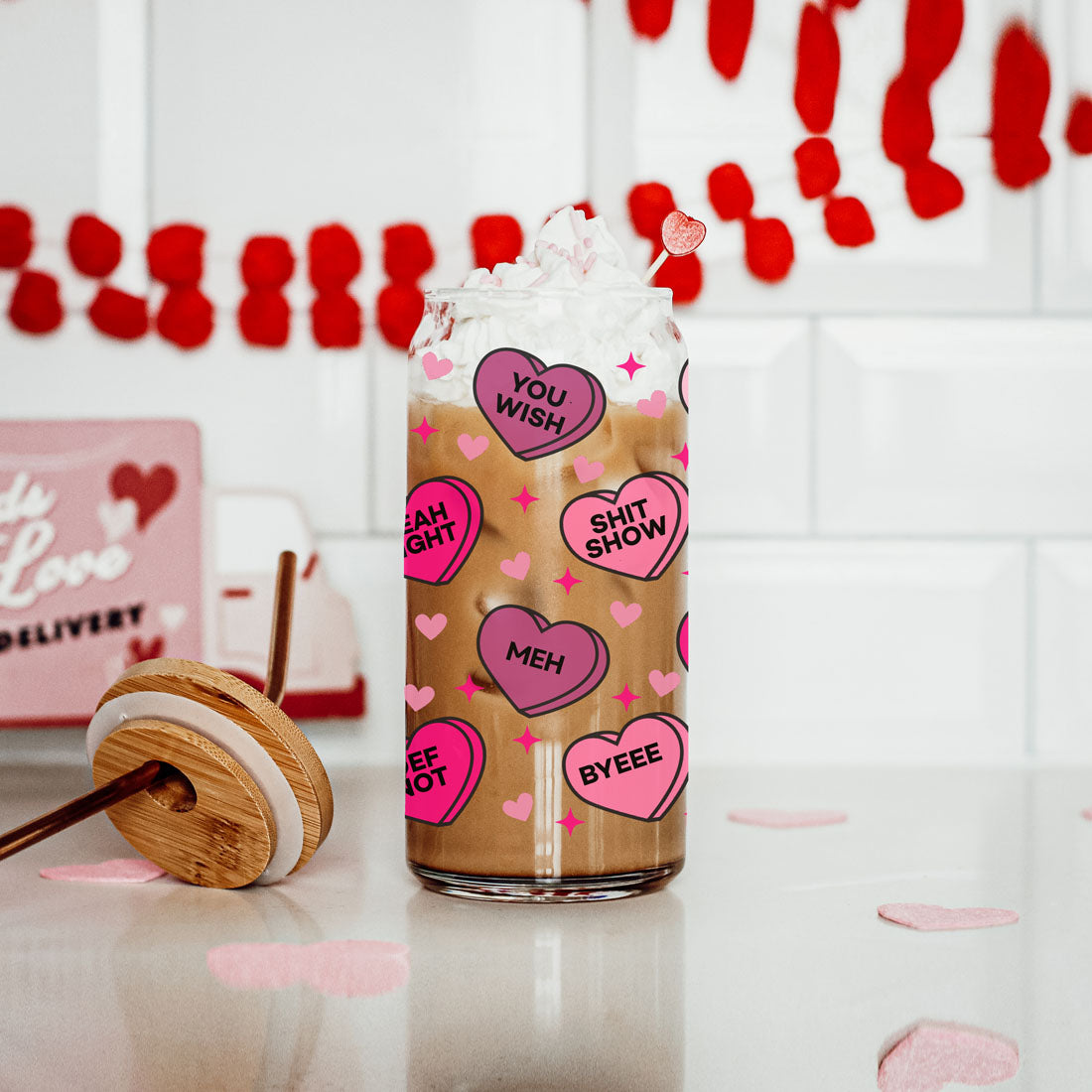 Funny Candy Heart Glass Cup | Sarcastic V-Day Gifts