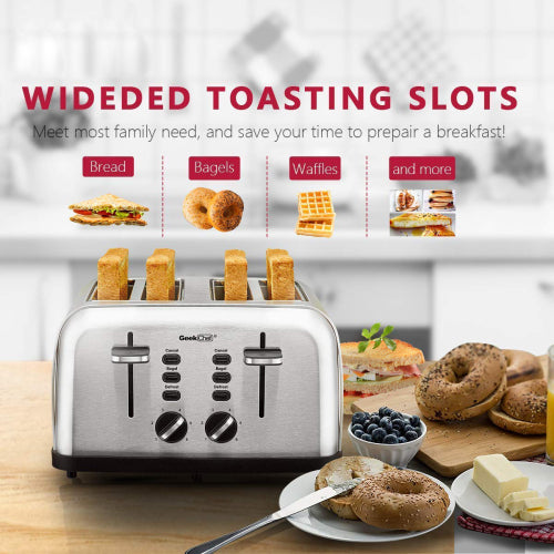 Toaster 4 Slice Geek Chef Extra Wide Slots Four Slice Toaster