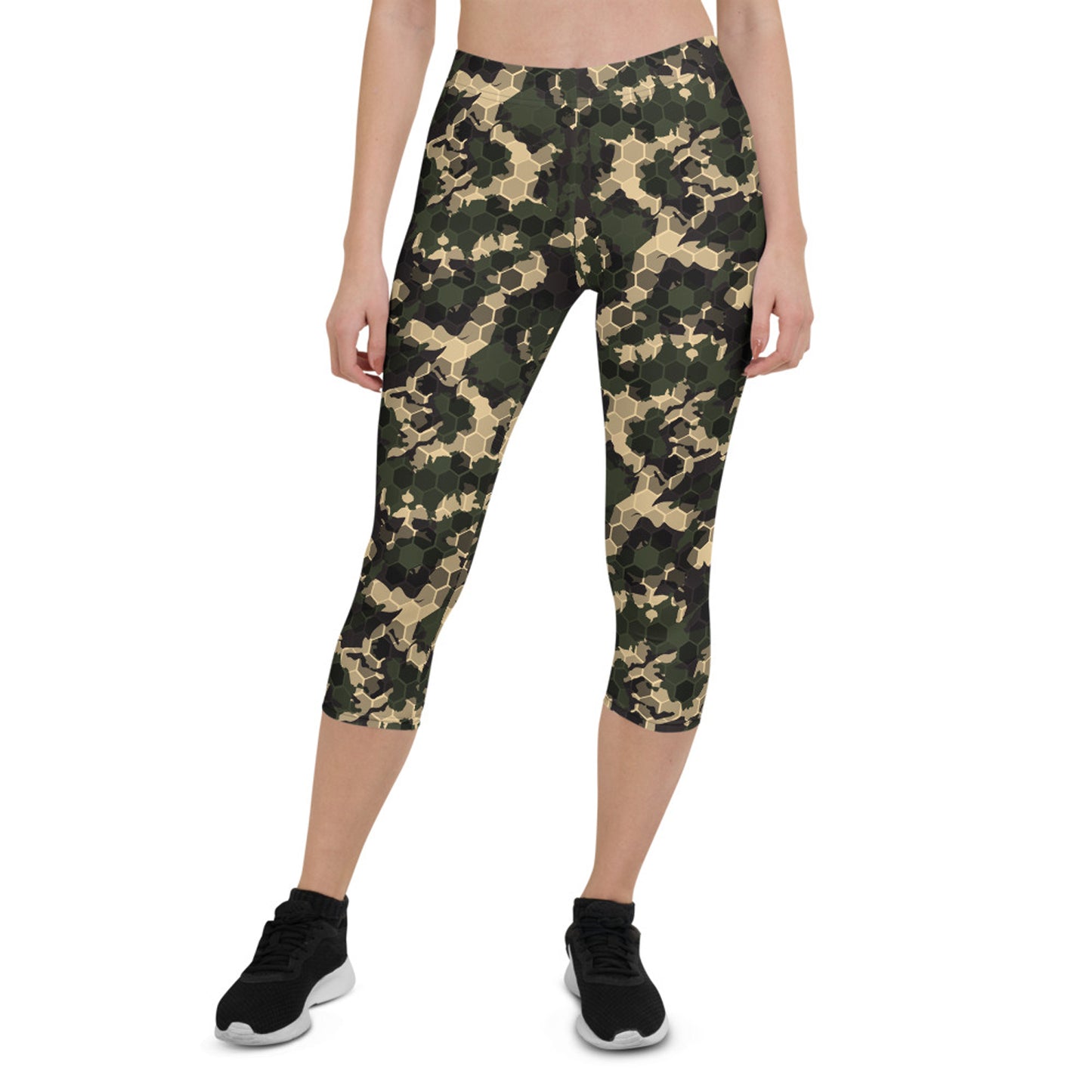 Womens Army Camo Capri Leggings with Honeycombs