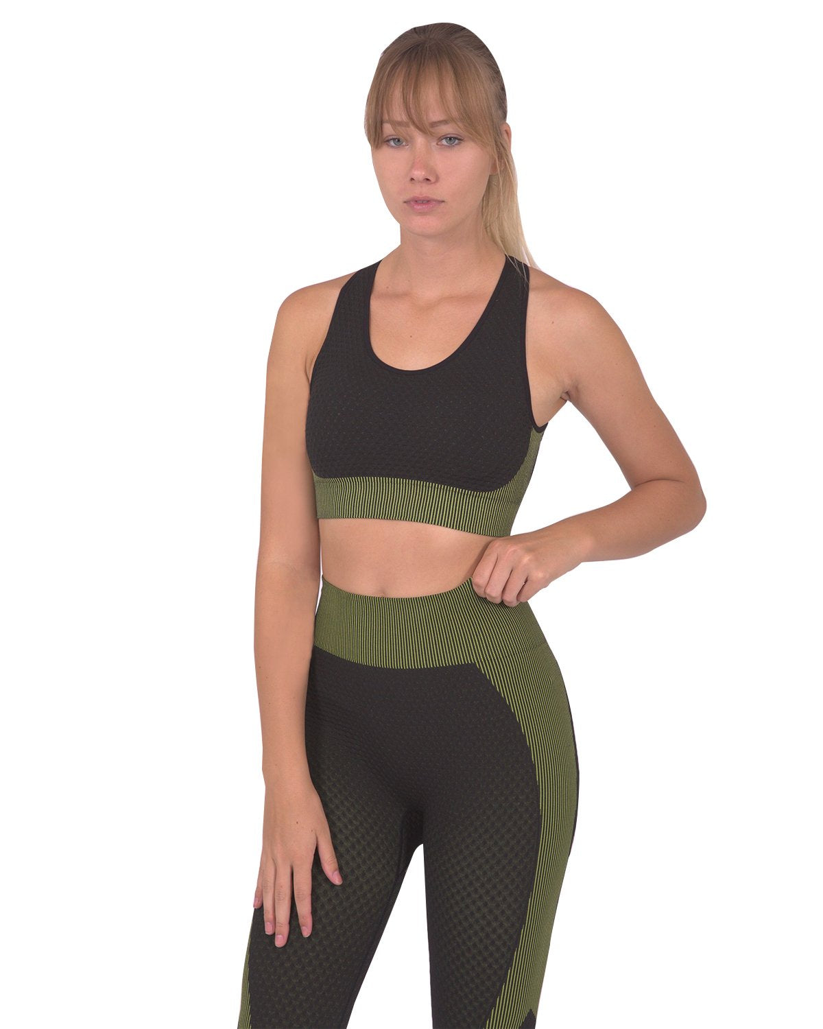 Trois Seamless Sports Bra - Black with Green