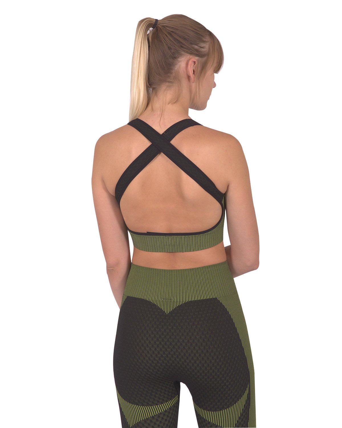 Trois Seamless Sports Bra - Black with Green