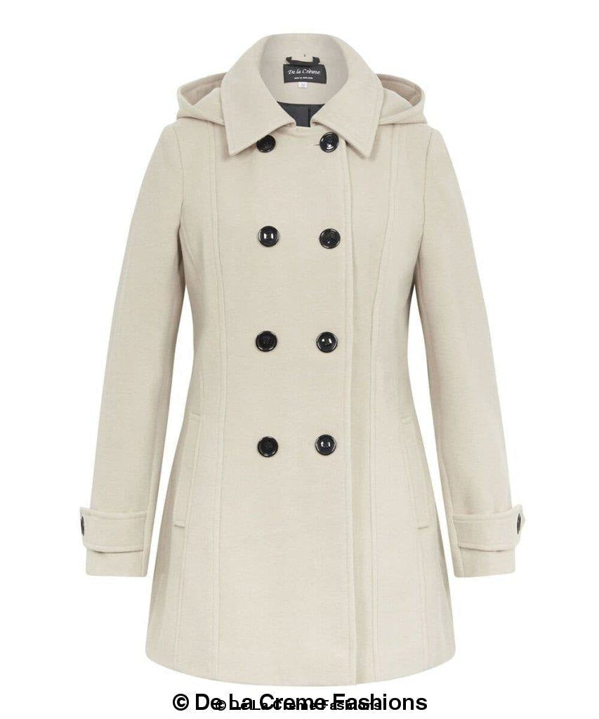 Womens Wool Feel Double Breasted Hooded Coat