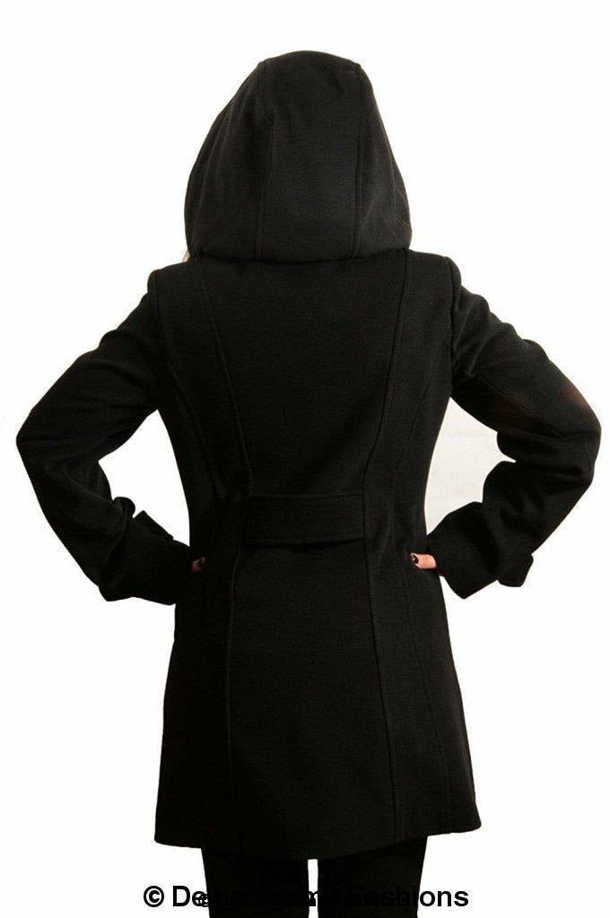 Womens Wool Feel Double Breasted Hooded Coat