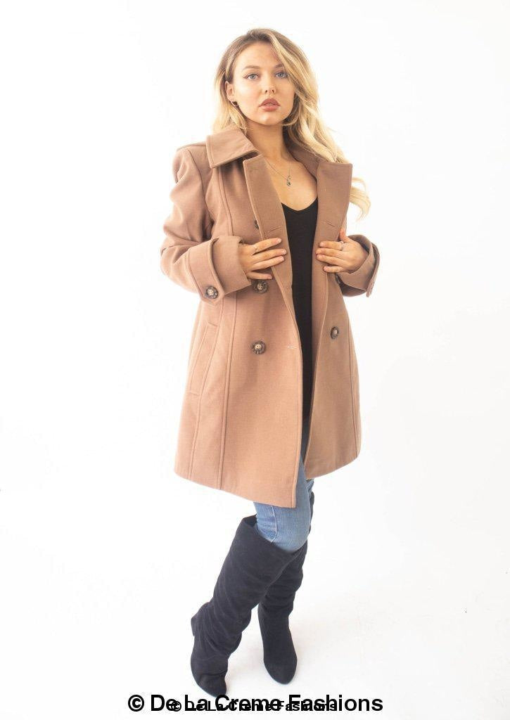 Womens Wool Feel Double Breasted Hooded Coat