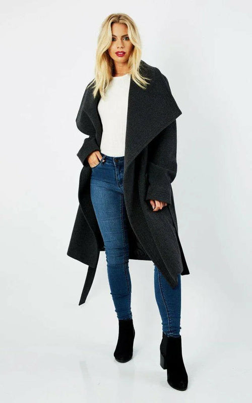 Wool Blend Large Lapel Duster Coat